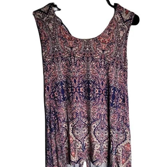Liberty Love Sleeveless Top Blouse Geometric Boho With Lace Back Sz M - Picture 1 of 3